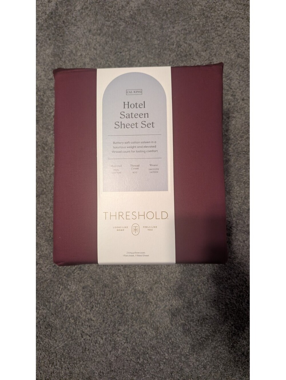 Cal King 800 Thread Count Solid Performance Sheet Set Wine Red  Threshold